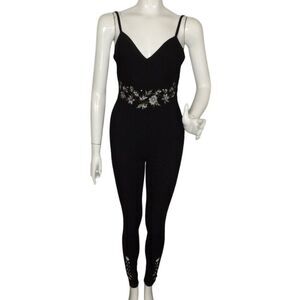 new SCORPIO JEANS Jumpsuit, Jr 1, Black Denim, Stretch, Butt Lift, Embellished